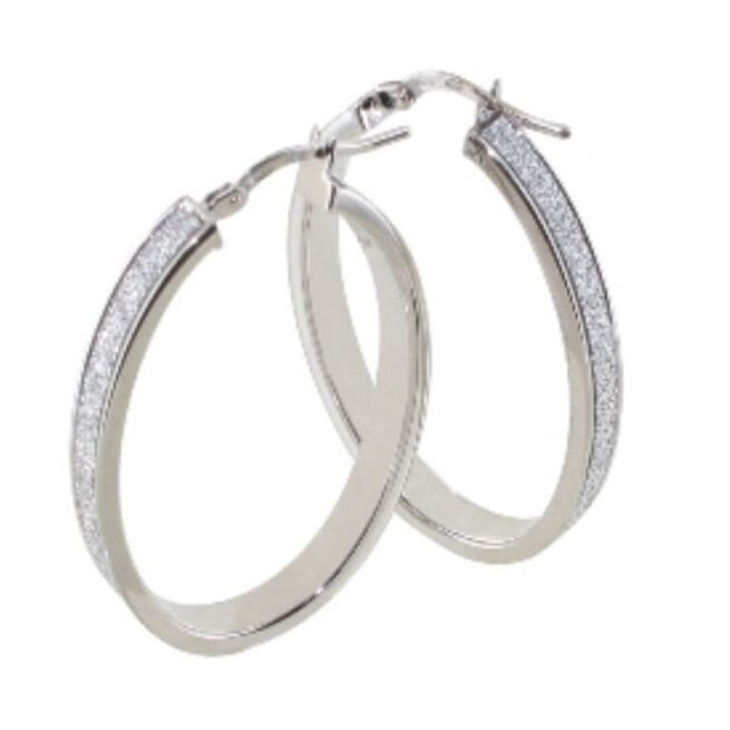 Créoles argent rhodié ovale glitter