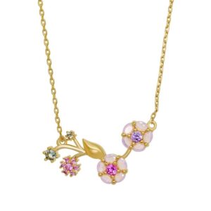 Collier plaqué or branche de fleurs