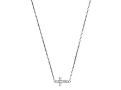 Collier or blanc diamant croix