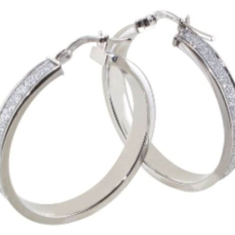 Boucles d'oreilles créoles argent 25mm rhodié glitter