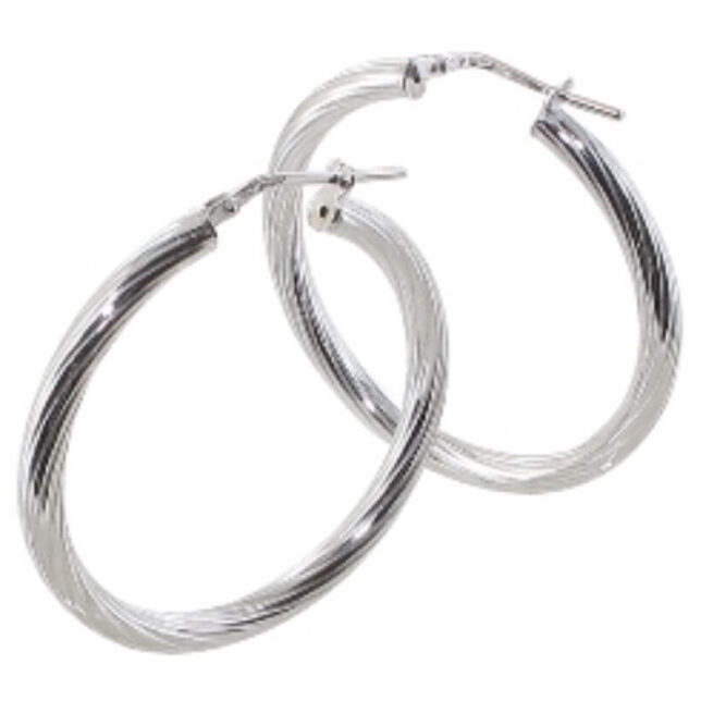 Créoles argent 30mm rhodié torsadée fine