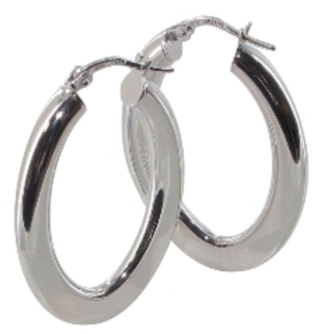 Créoles argent rhodié ovale lisse