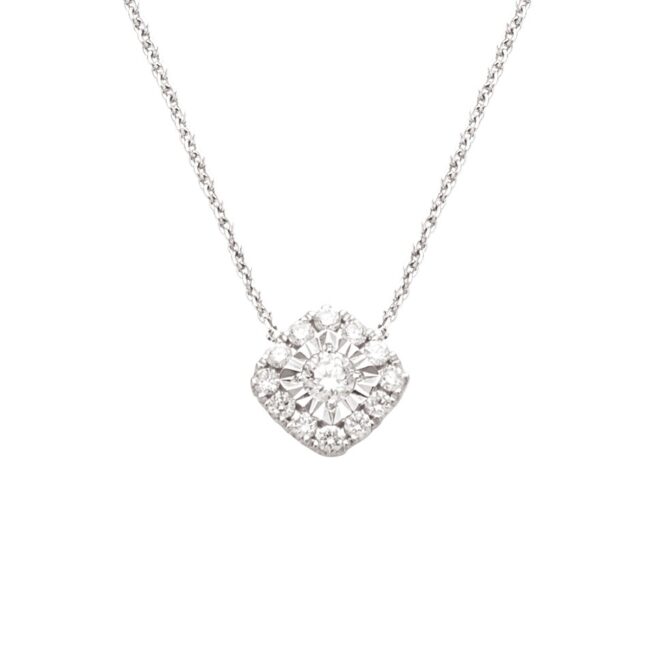 Collier or blanc diamant carré pastille