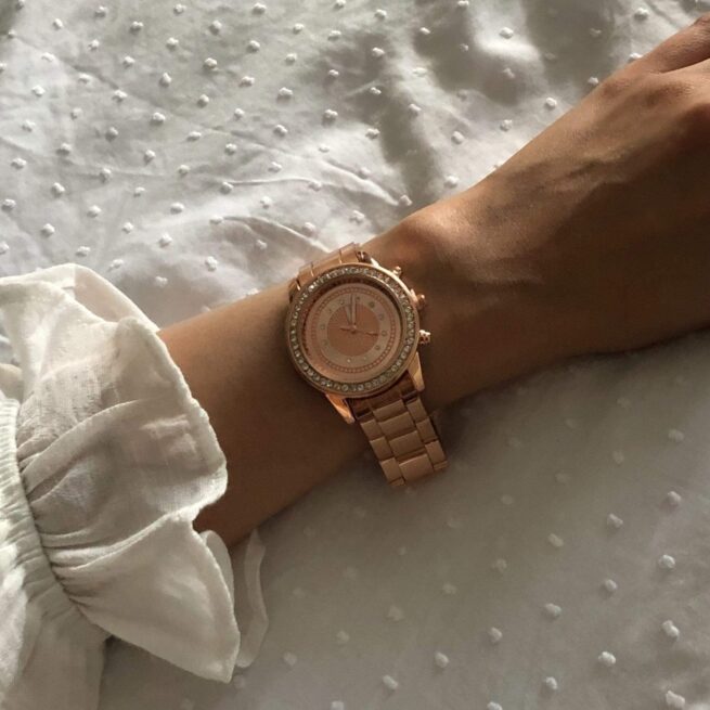 Montre femme rose gold strass